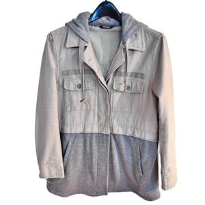 Peyton Jensen Army Green/Grey Distressed Hooded Sweatshirt Sz L